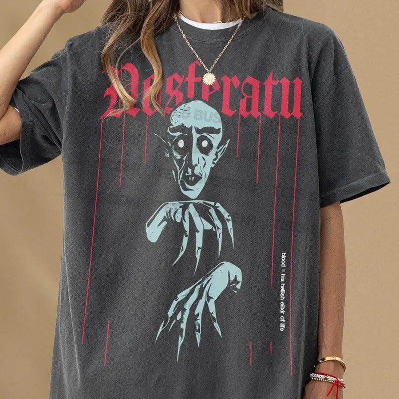 Nosferatu Graphic Tee Shirt, Unisex Vintage Retro Vampire Horror Movie Apparel, Original Nosferatu Count Orlock  Menswear...