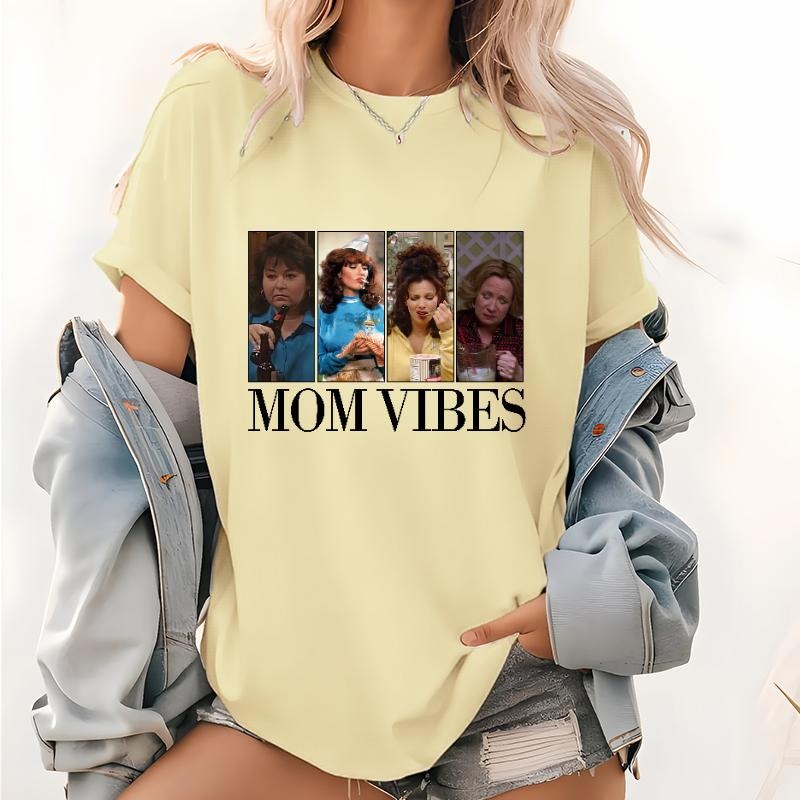 Nostalgic T - Shirt Celebrating Motherhood, Featuring "MOM VIBES" with a Vintage