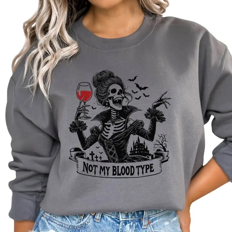 Not My Type Halloween Skeleton Sweatshirt, Skull Sweatshirt, Halloween Hoodie, Crewneck Sweatshirt for Women, Women's...