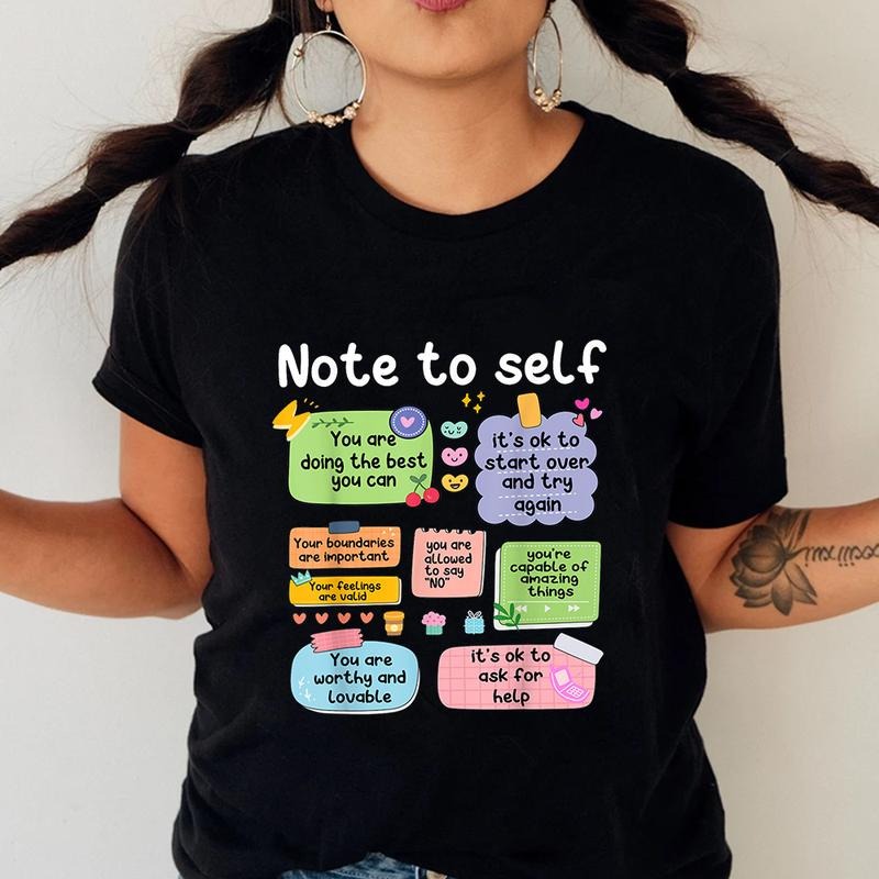 Note to Self Tee Pure Cotton Casual Street Style Crew Neck Short Sleeve T-Shirt Tops Trendy For Women For Men, Perfect...