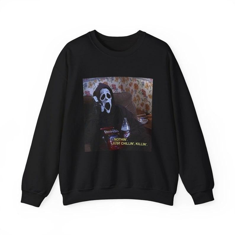 Nothin' Just Chillin' Killin' Ghostface Crewneck Sweatshirt T-Shirts, Hoodie | HypeDripTees.com