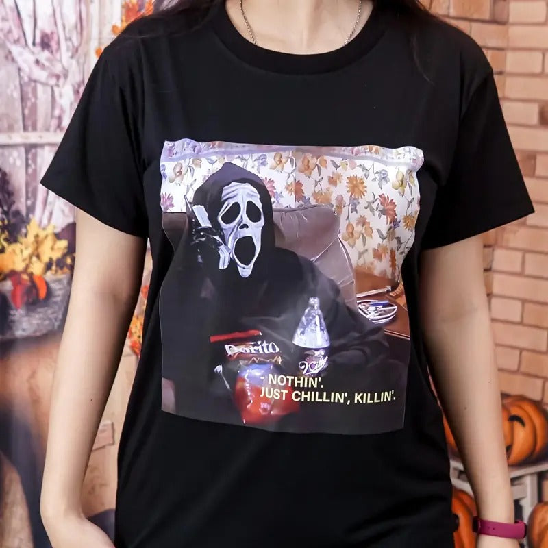 Nothin' Just Chillin' Killin' Shirt, Ghostface Shirt, Funny Halloween Shirt, Scream Shirt,   Shirt, Halloween Gift Shirt,...