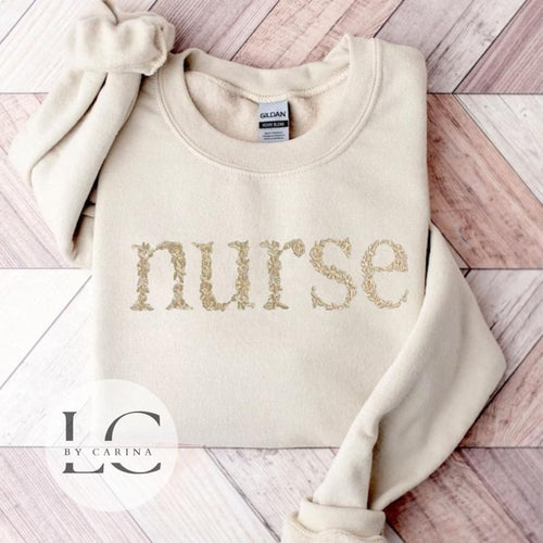 "Nurse" Floral Monochromatic Embroidered Sweatshirt - Stylish Medical Apparel - Custom Floral Design - Cozy Healthcare...