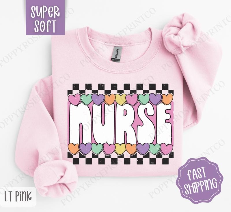 Nurse Candy Hearts Sweatshirt, RN Crewneck, Valentine Women's Sweater T-Shirts, Hoodie | HypeDripTees.com