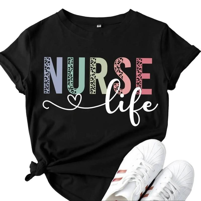 Nurse Life Shirt, Half Leopard Nurse Shirt, CNA Shirt, Nurse Shirt, Leopard Nurse, Cricut, Nurse Mode, Colorful Leopard,...
