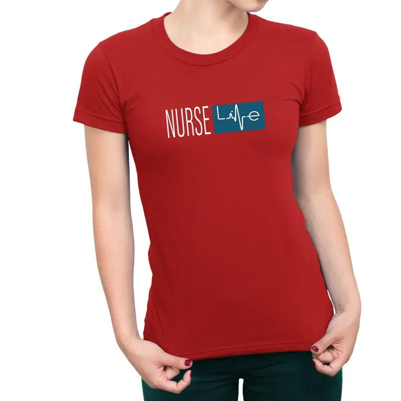 Nurse Life Women's Casual T-Shirt, Crewneck, Red, Cotton, Printed Design, Everyday Wear, Comfortable Fit Hoodie, Sweatshirt