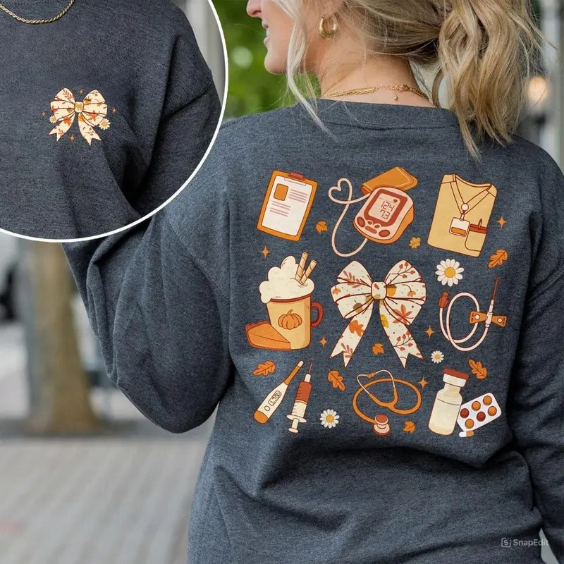 Nurse Shirt, Retro Nurse Shirt, Nurse Fall Sweatshirt, Thanksgiving Nurse Medical Shirt, Rn Picu Er Peds Pediatric, Gift...