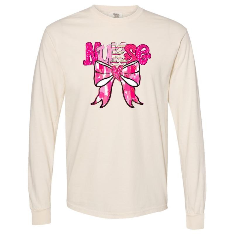 Nurse Valentine Coquette Long Sleeve Comfort Colors T-Shirt Hoodie, Sweatshirt | HypeDripTees.com