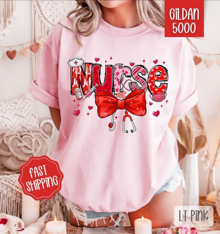 Nurse Valentine Shirt Gildan, Valentine's Day Women's Tee, Cute Nurse Tshirt Plus Sizes Hoodie, Sweatshirt | HypeDripTees.com