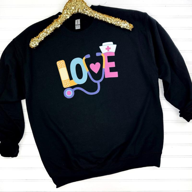 Nursing LOVE Gildan Sweatshirt -- BLACK T-Shirts, Hoodie | HypeDripTees.com