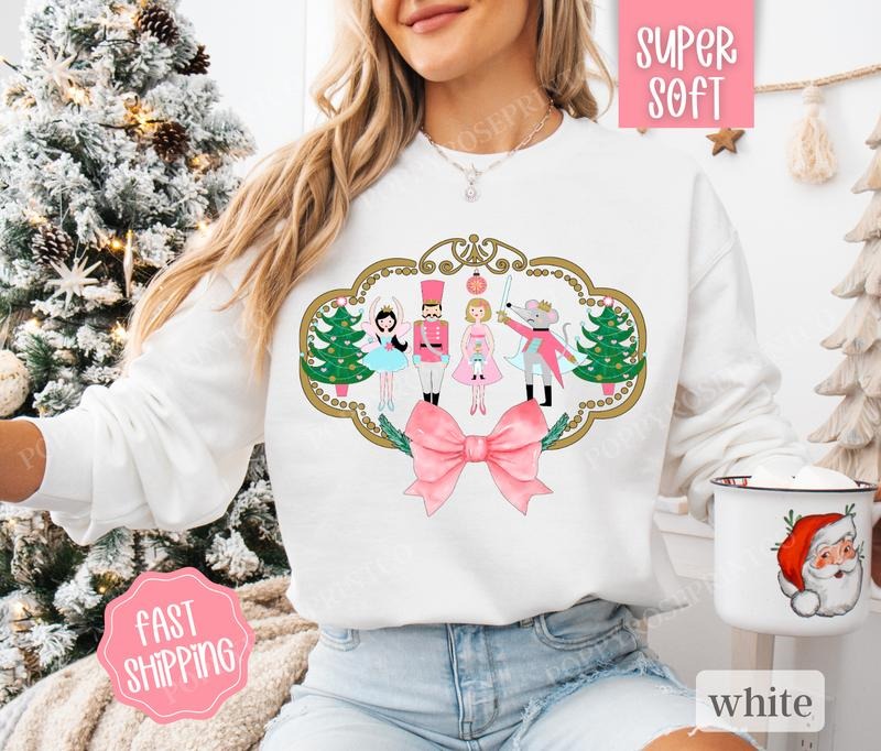 Nutcracker Bow Sweatshirt, Cute Christmas Sweater, Women's Holiday Crewneck T-Shirts, Hoodie | HypeDripTees.com