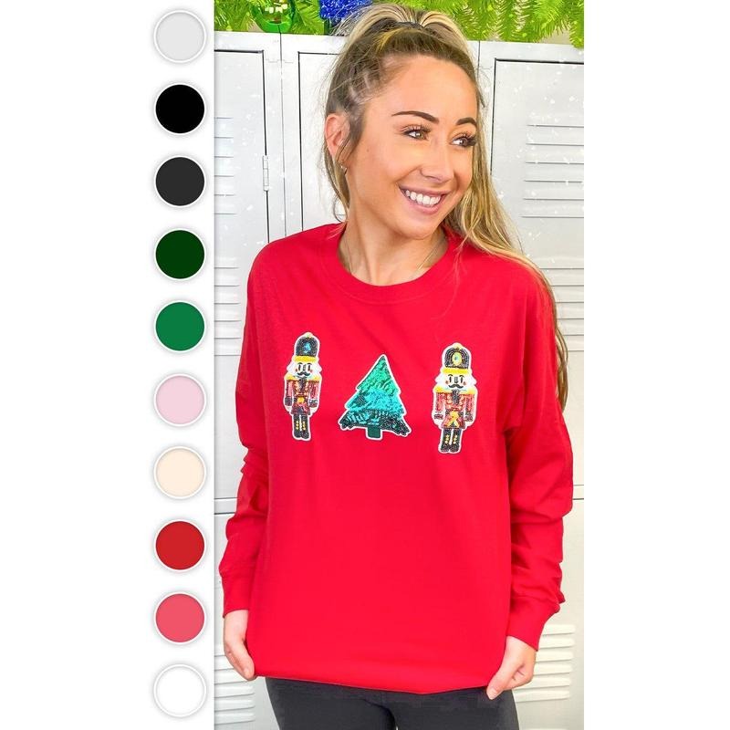 Nutcracker Sparkle Sequin Graphic Long Sleeve T-Shirt Hoodie, Sweatshirt | HypeDripTees.com