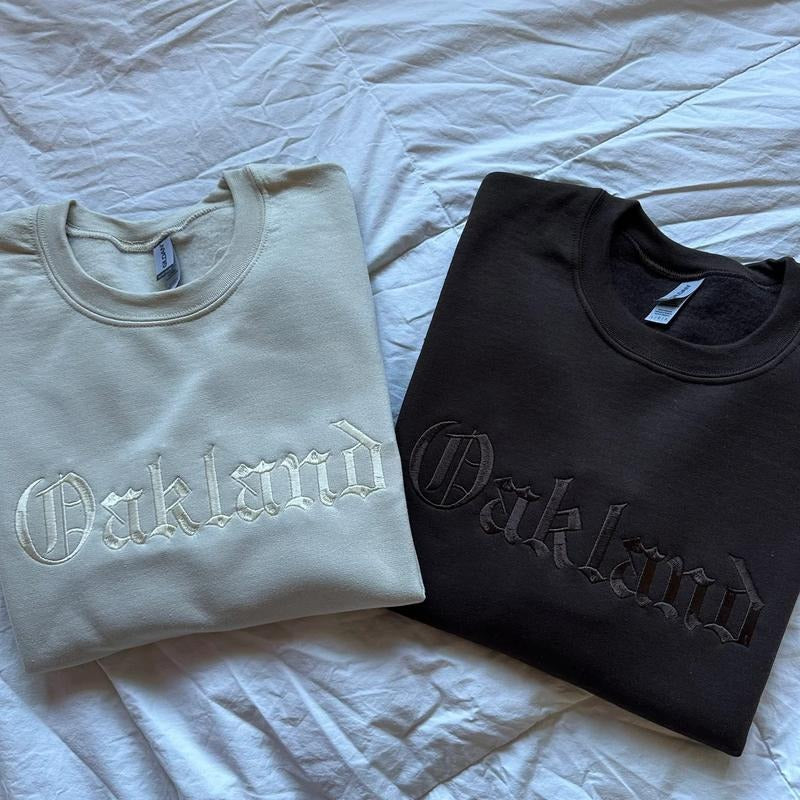 Oakland Monochrome Embroidered Sweatshirt T-Shirts, Hoodie | HypeDripTees.com