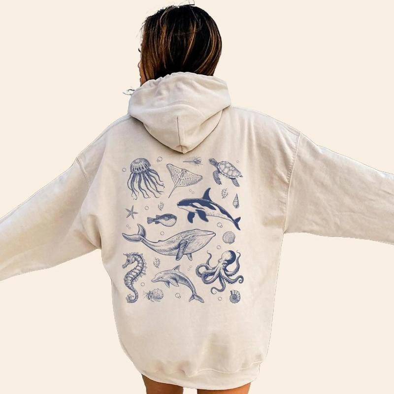 Ocean Life Hoodie Sea Animal Sweatshirt Oversized Beach Hoodie Save the Shark Graphic Top Animal Lover Aesthetic Clothes...