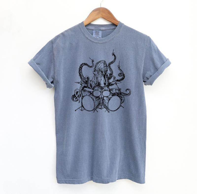 Octopus Drumming T Shirt, Meme Comfort Colors Shirt Menswear T-Shirt Hoodie, Sweatshirt | HypeDripTees.com