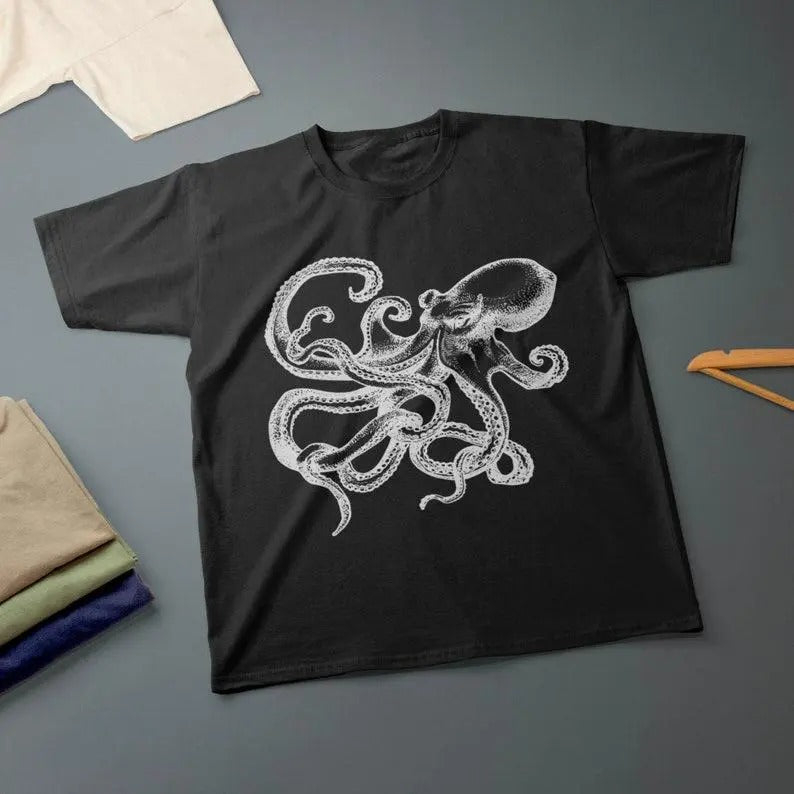 Octopus Ink Drawing Kraken T-Shirt Various Sizes & Colours Tee Made in USA Hoodie, Sweatshirt | HypeDripTees.com