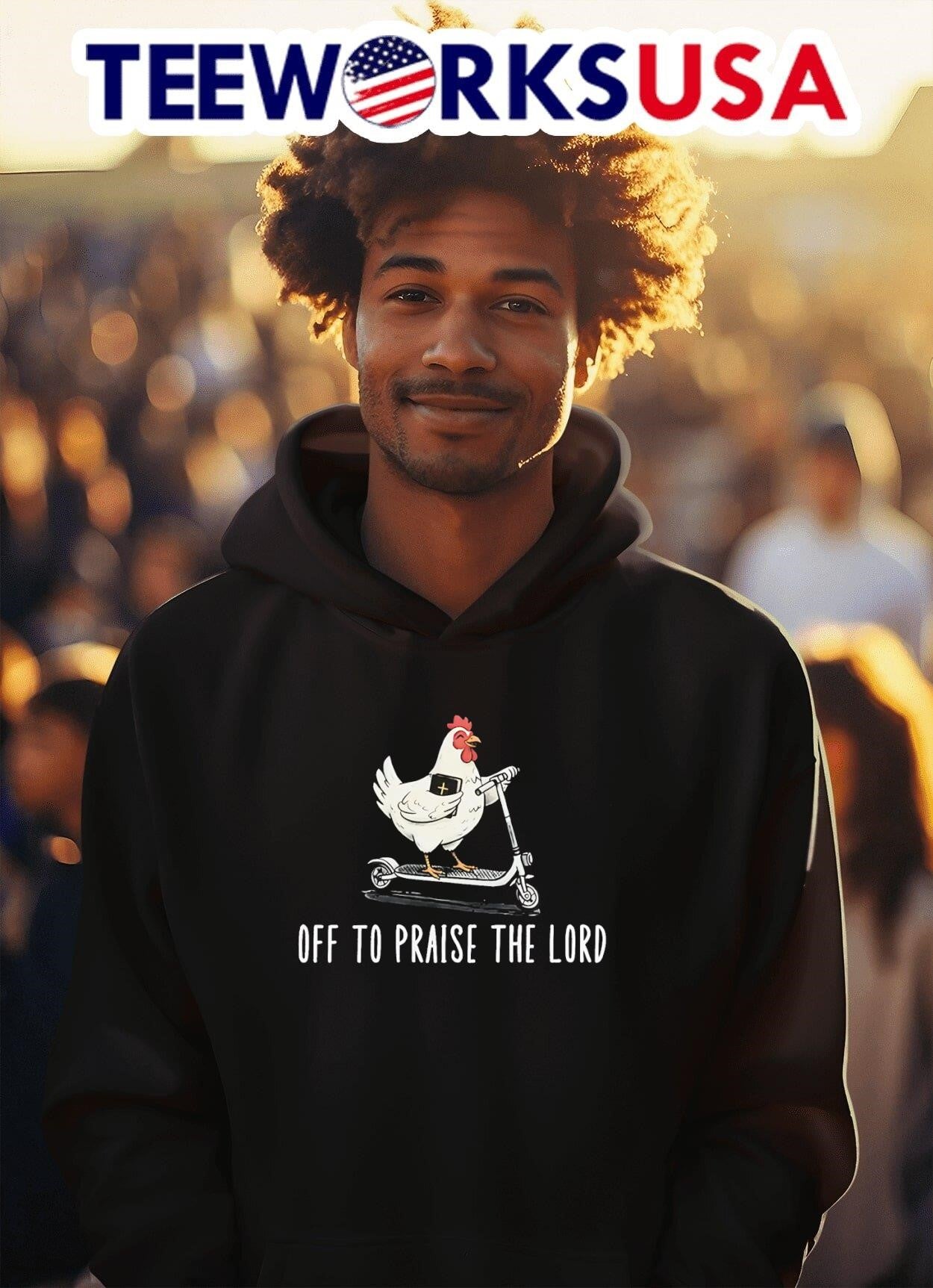 Off To Praise The Lord Chicken On A Scooter Shirt