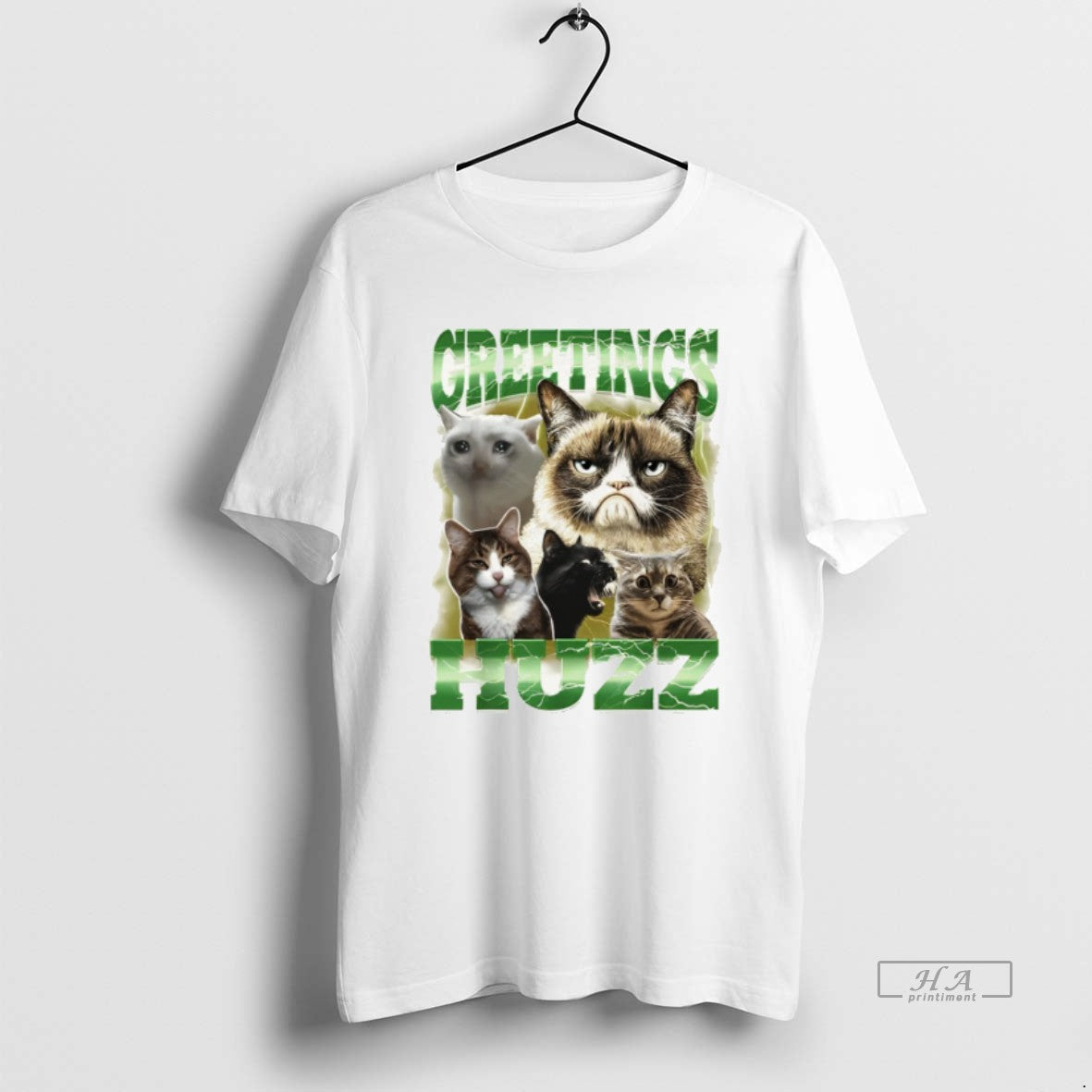 Official Cat Meme Greetings Huzz Graphic T-Shirts, Hoodie, Sweatshirt | HypeDripTees.com