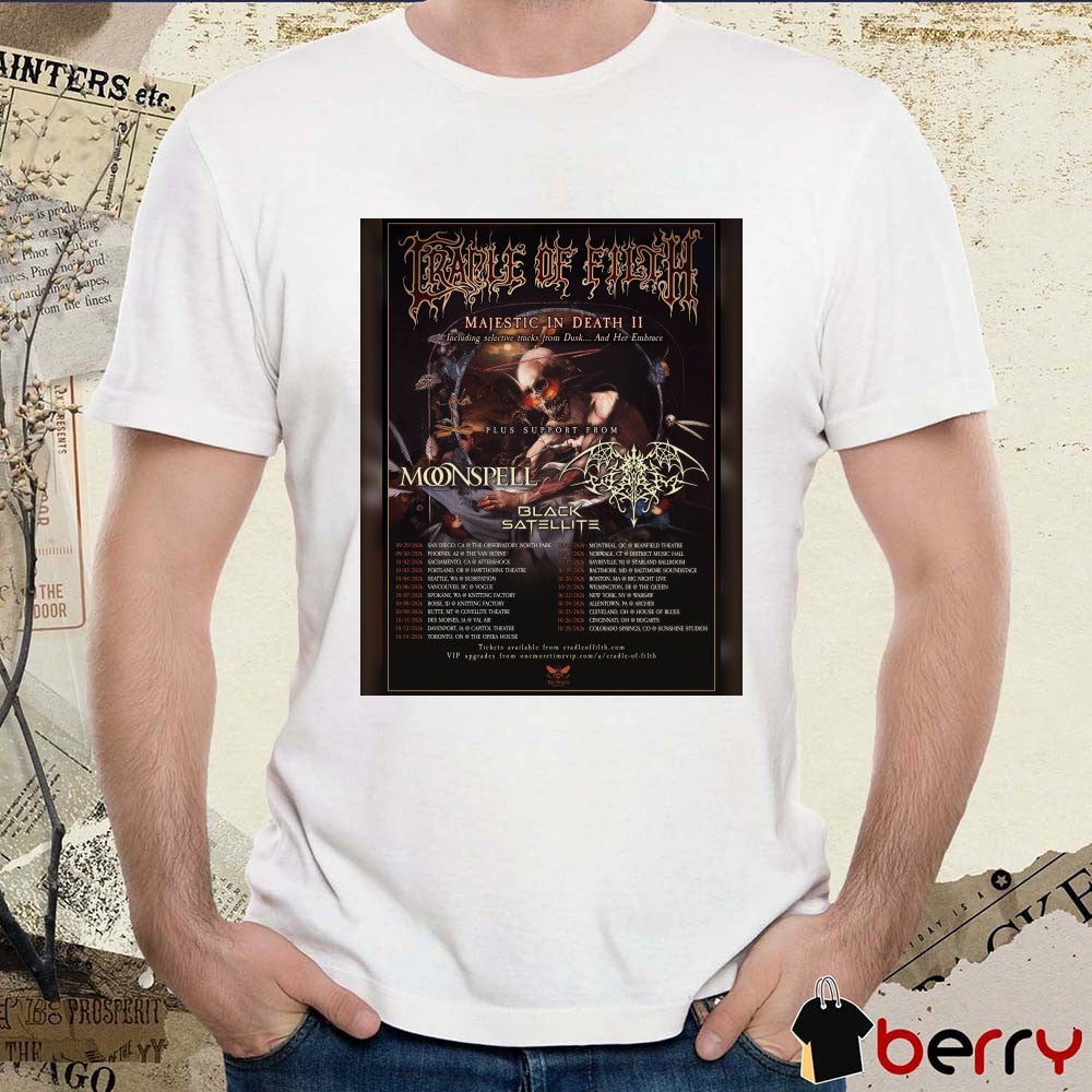 Cradle of Filth’s Poster Majestic In Death II North American tour 2026 t-shirt