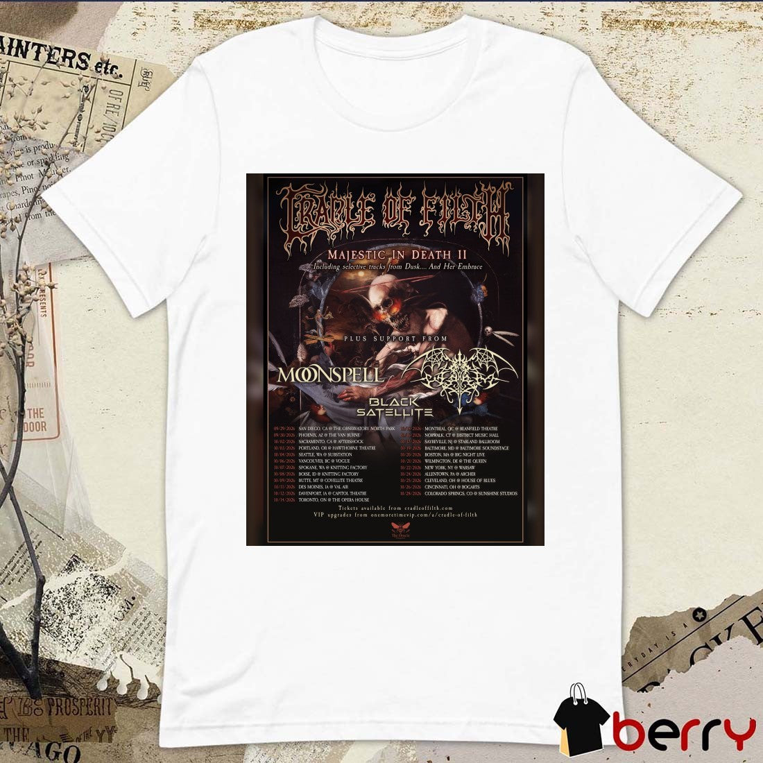 Cradle of Filth’s Poster Majestic In Death II North American tour 2026 t-shirt
