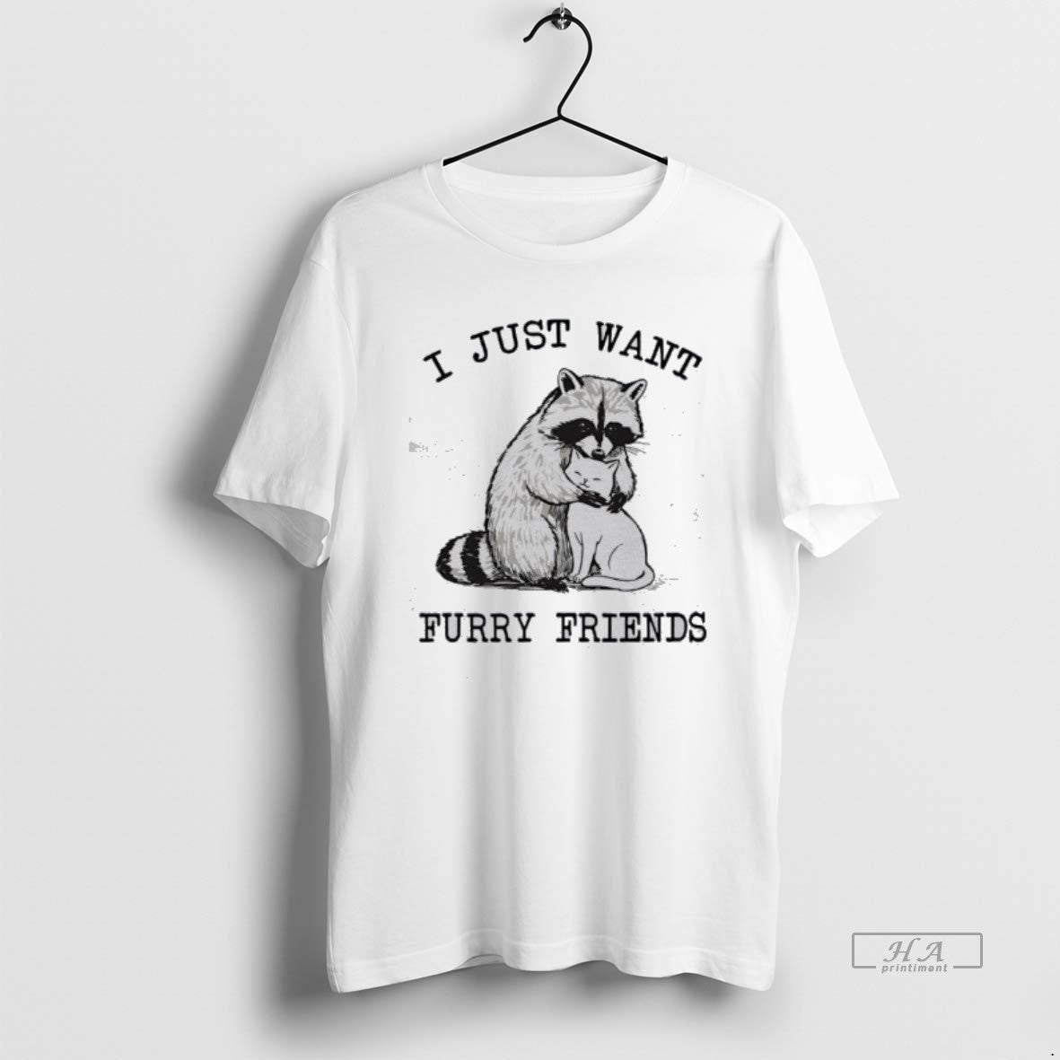 Official I Just Want Furry Friends Raccoon Hugging Cat T-Shirts, Hoodie, Sweatshirt | HypeDripTees.com