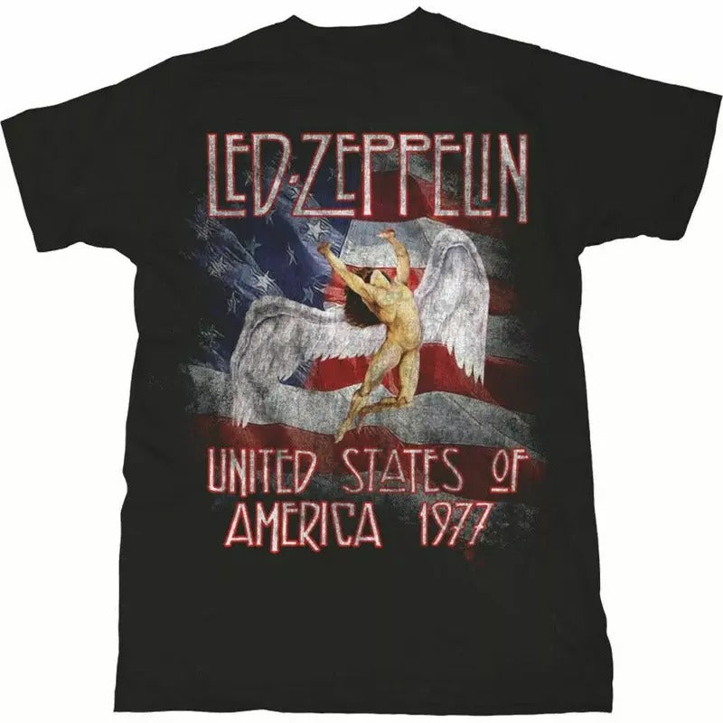 Official Led Zeppelin Stars N Stripes USA 77 Mens Black T Shirt Led Zeppelin Tee Menswear Top Hoodie, Sweatshirt