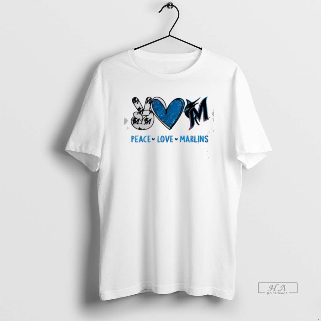 Official Peace Love Marlins Miami Blue Heart Fish Logo