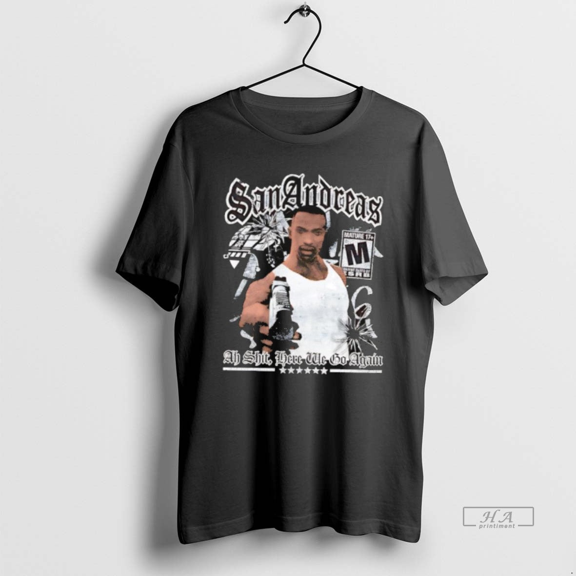 Official San Andreas Grand Theft Auto Cj Ah Shit Here We Go Again T-Shirts, Hoodie, Sweatshirt | HypeDripTees.com