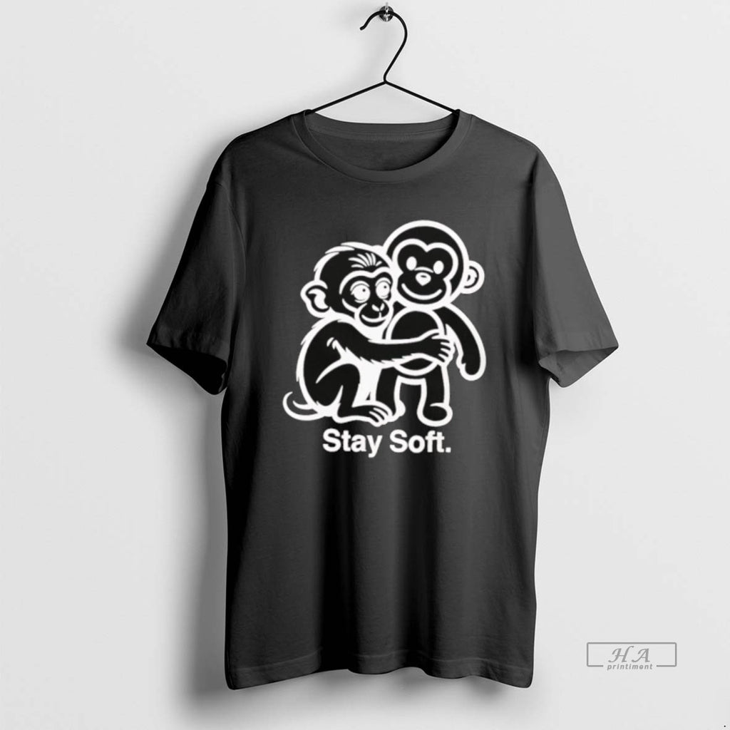 Official Stay Soft Monkey Hugging Monkey White Line Art