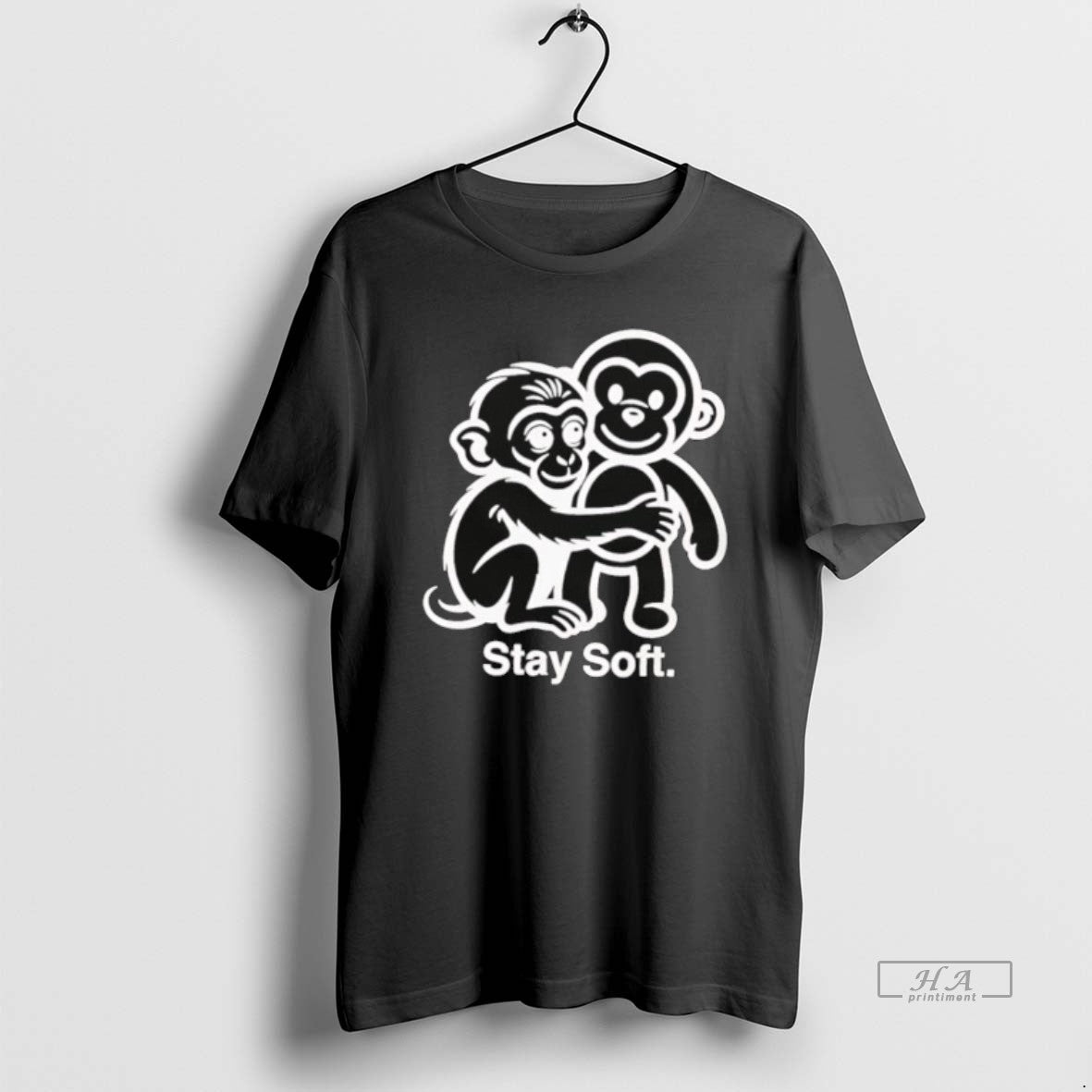 Official Stay Soft Monkey Hugging Monkey White Line Art T-Shirts, Hoodie, Sweatshirt | HypeDripTees.com