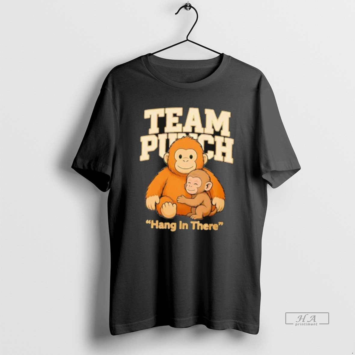 Official Team Punch Hang In There Orange Monkey Hugging Monkey T-Shirts, Hoodie, Sweatshirt | HypeDripTees.com