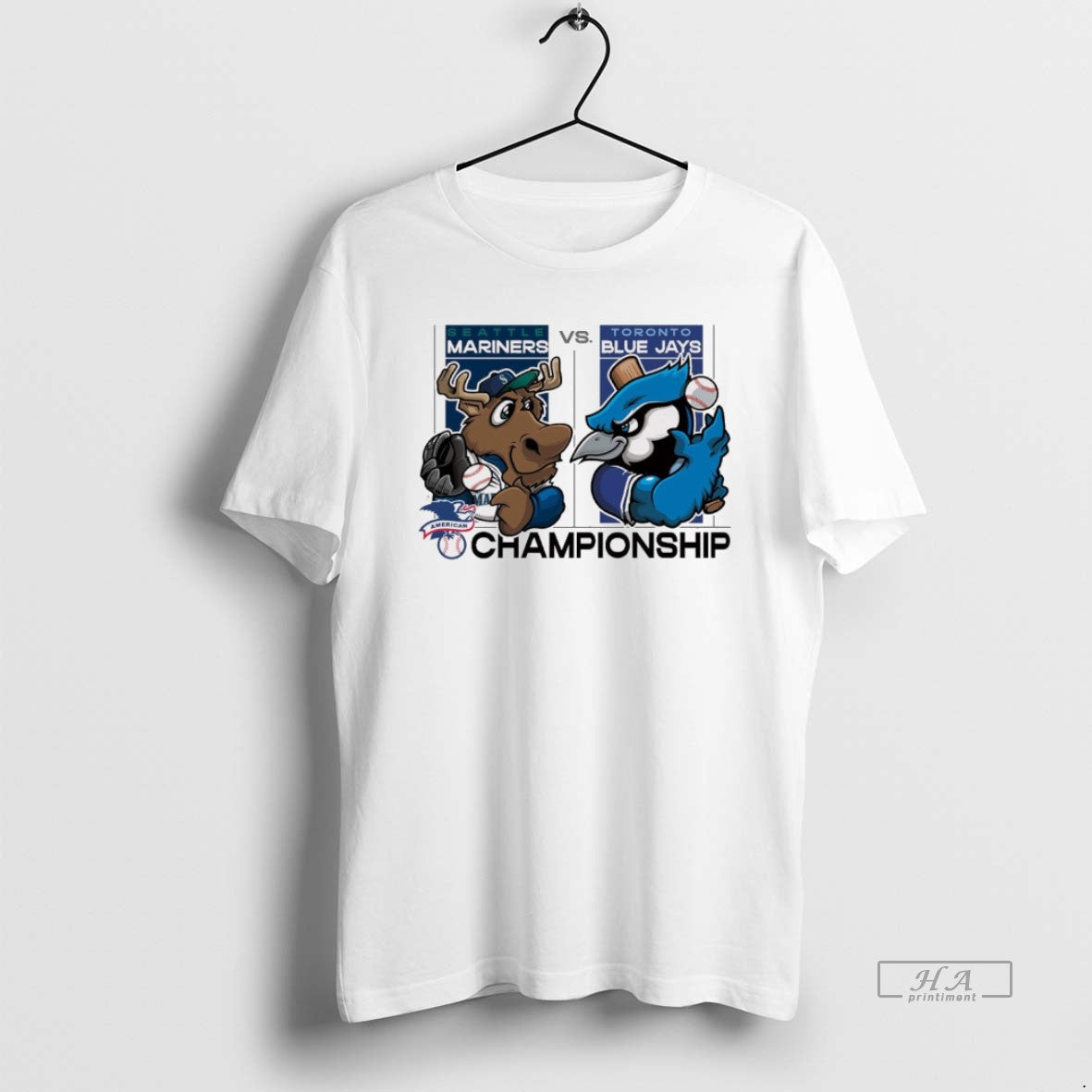 Official Trendy Seattle Mariners Vs Toronto Blue Jays 2025 Mlb League Championship Series Mascots Tee