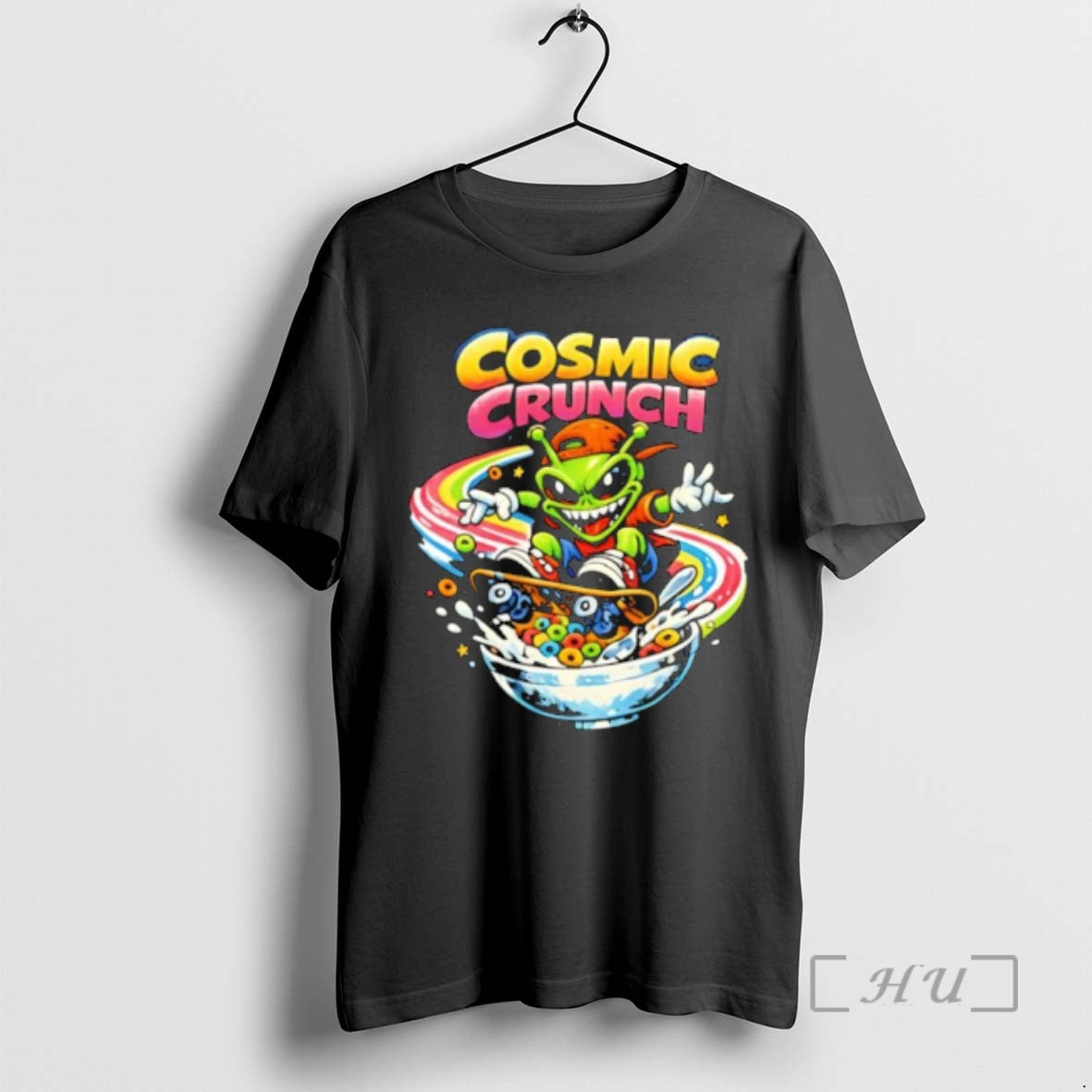 Officials Cosmic Crunch Alien Skateboarding On A Rainbow Cereal Bowl T-Shirts, Hoodie, Sweatshirt | HypeDripTees.com