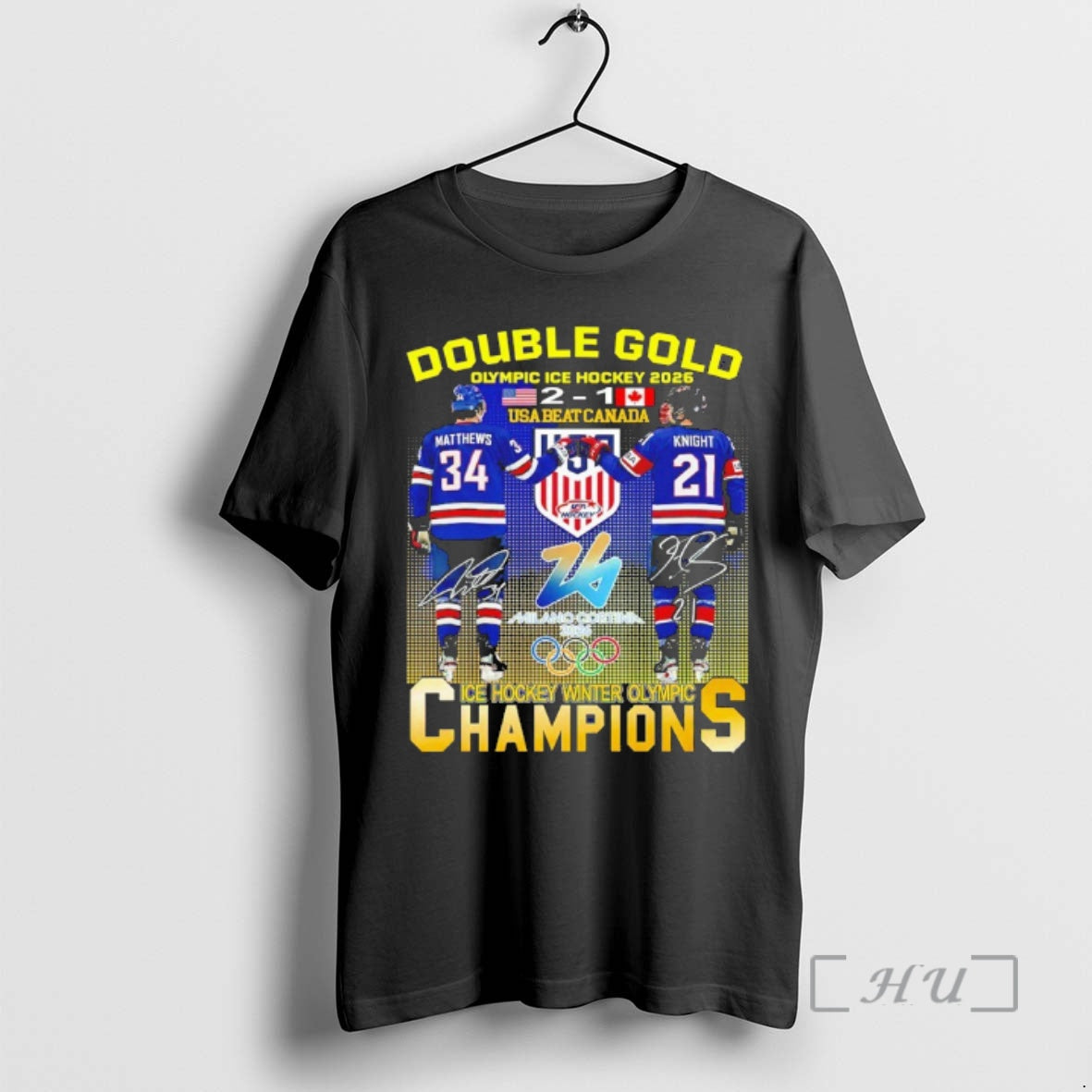 Officials Double Gold Olympic Ice Hockey 2026 Usa Beat Canada Matthews And Knight Signature Premium T-Shirts, Hoodie,...