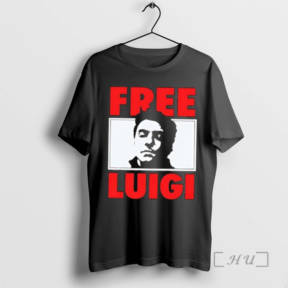 Officials Free Luigi Black And White Male Portrait Graphic T-Shirts, Hoodie, Sweatshirt | HypeDripTees.com