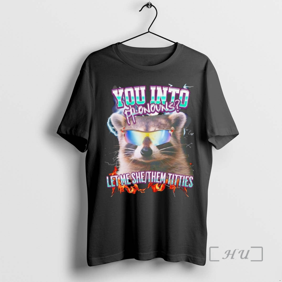 Officials Funny Raccoon You Into Pronouns Let Me She Them Titties Premium T Shirts Sweater Hoodie, Sweatshirt