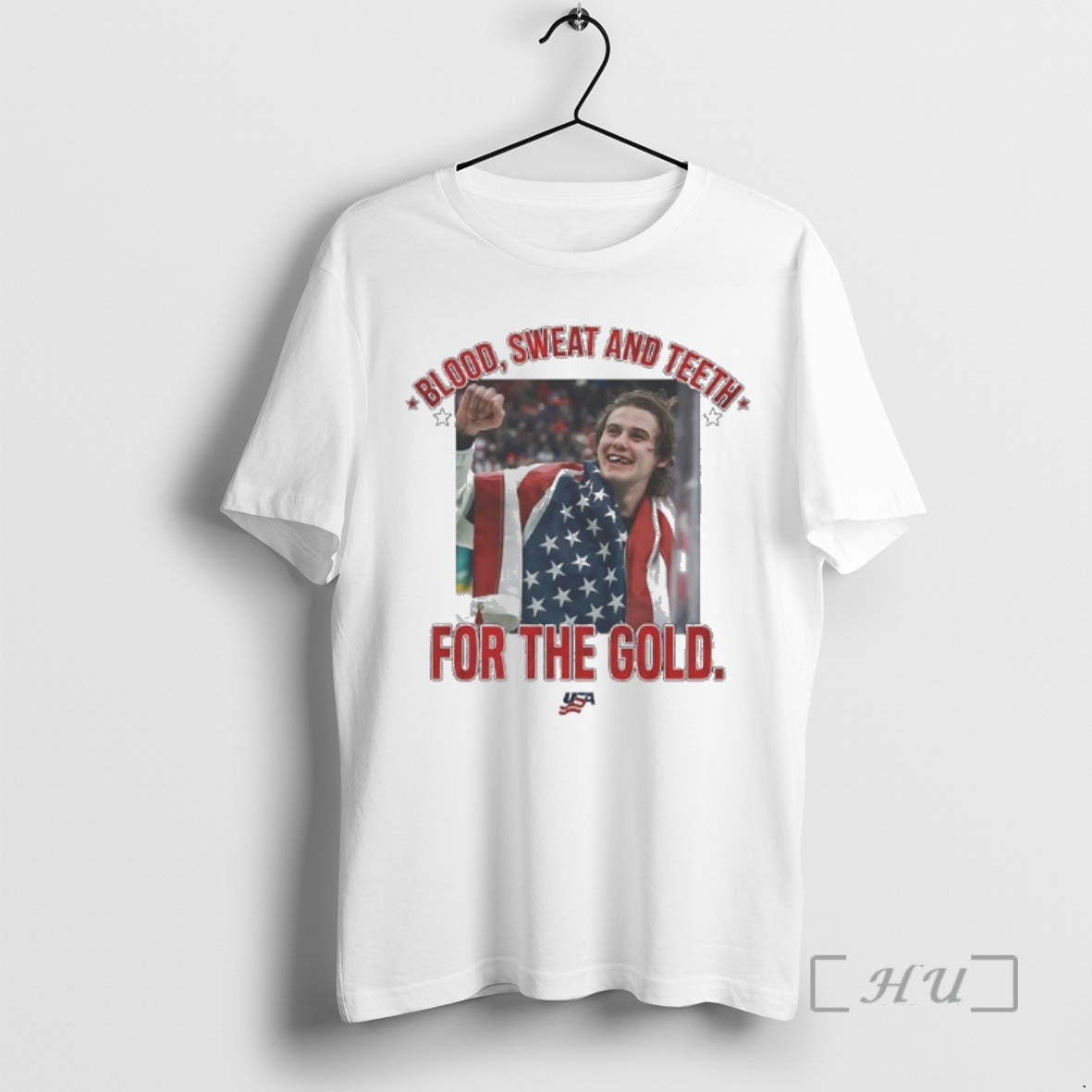 Officials Jack Hughes Blood Sweat And Teeth For The Gold 2026 Usa Hockey Premium T-Shirts, Hoodie, Sweatshirt