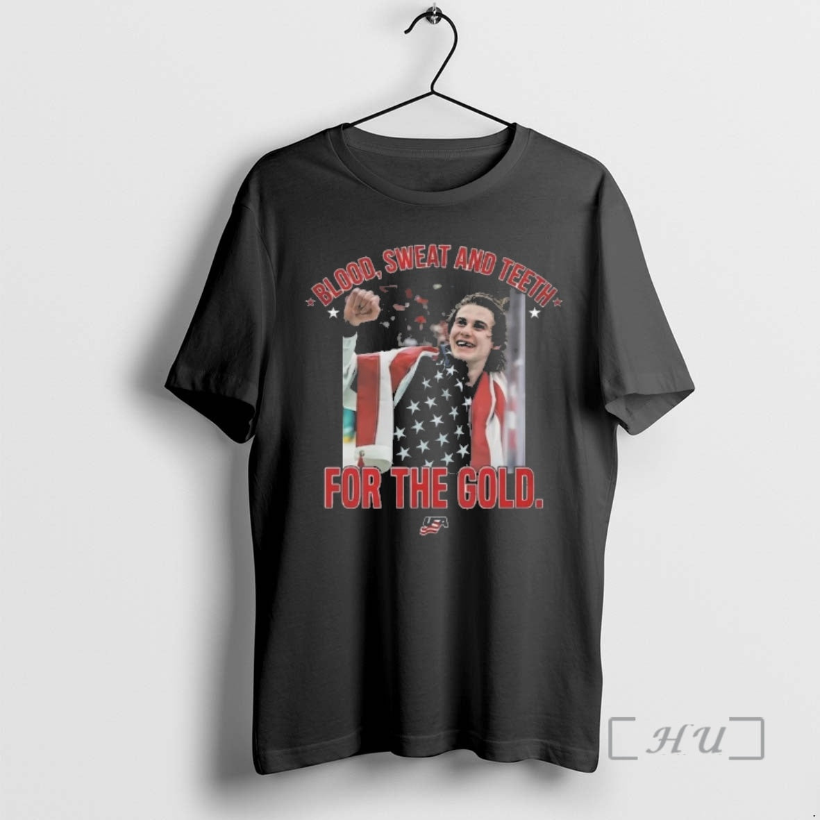 Officials Jack Hughes Blood Sweat And Teeth For The Gold T-Shirts, Hoodie, Sweatshirt | HypeDripTees.com