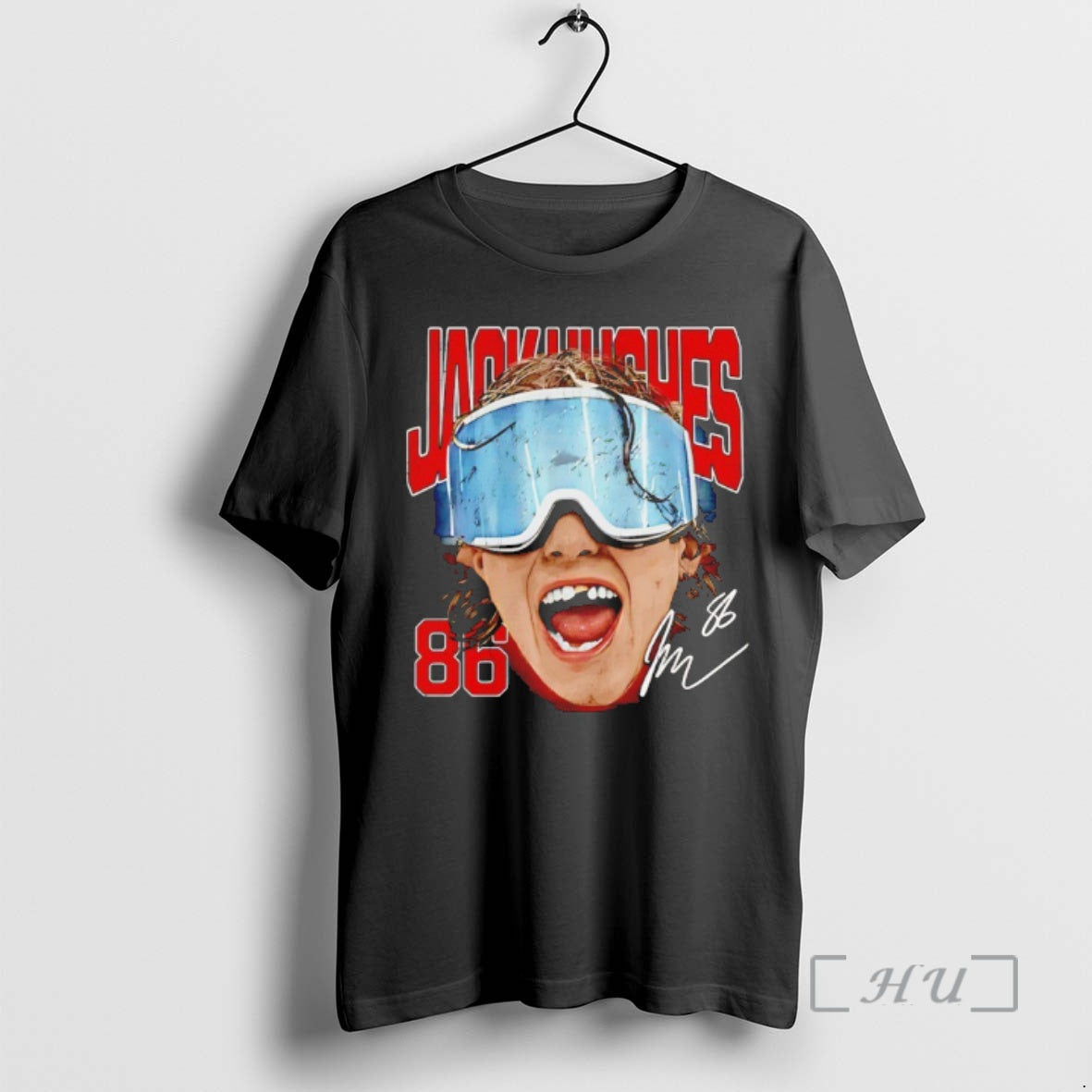 Officials Jack Hughes New Jersey Devils Goggles 2026 Big Head Signature Premium T Shirts Sweater Hoodie, Sweatshirt