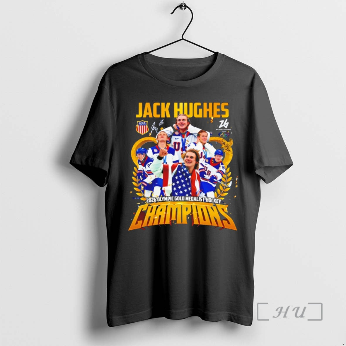 Officials Jack Hughes Team Usa Hockey American Flag Olympic 2026 Gold Medalist Hockey Champions Premium T-Shirts, Hoodie,...