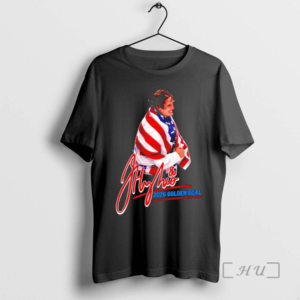 Officials Jack Hughes Team Usa Hockey American Flag Olympic 2026 Golden Goal Signature Premium T-Shirts, Hoodie, Sweatshirt