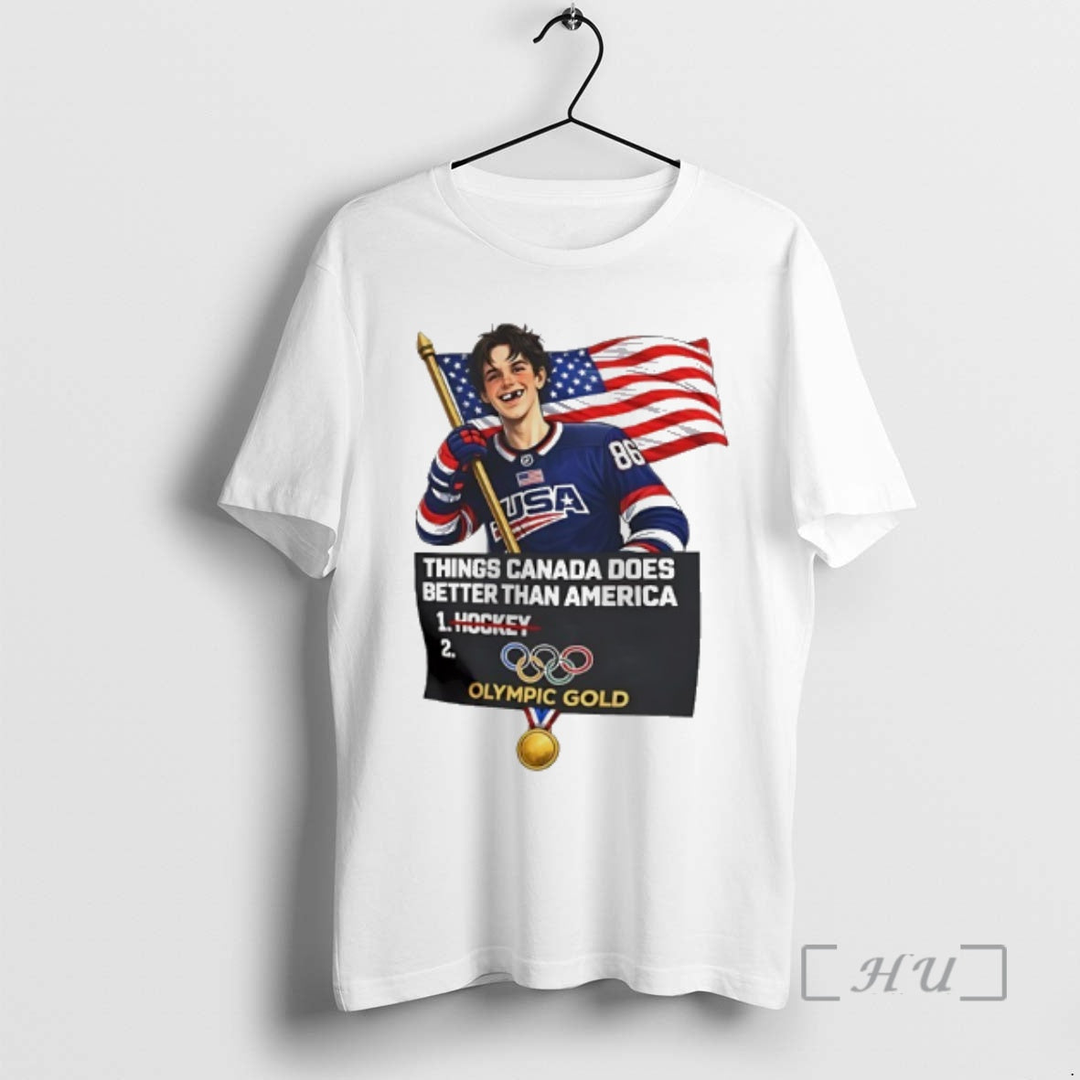 Officials Jack Hughes Things Canada Does Better Than America Usa Hockey Olympic Gold 86 Parody T-Shirts, Hoodie, Sweatshirt