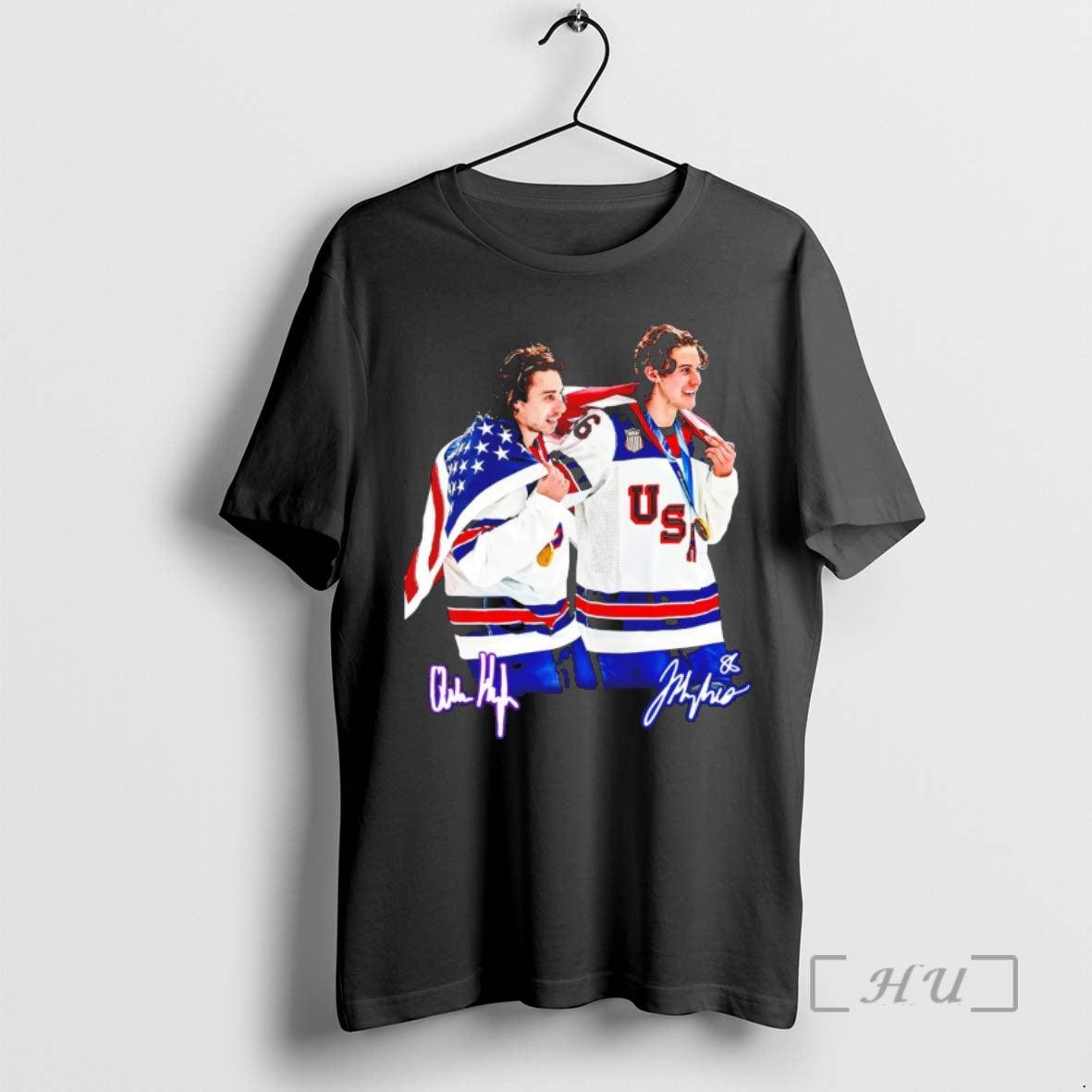 Officials Jack Hughes And Quinn Hughes Usa Gold Medal Hockey Champion Signatures Premium T Shirts Hoodie, Sweatshirt