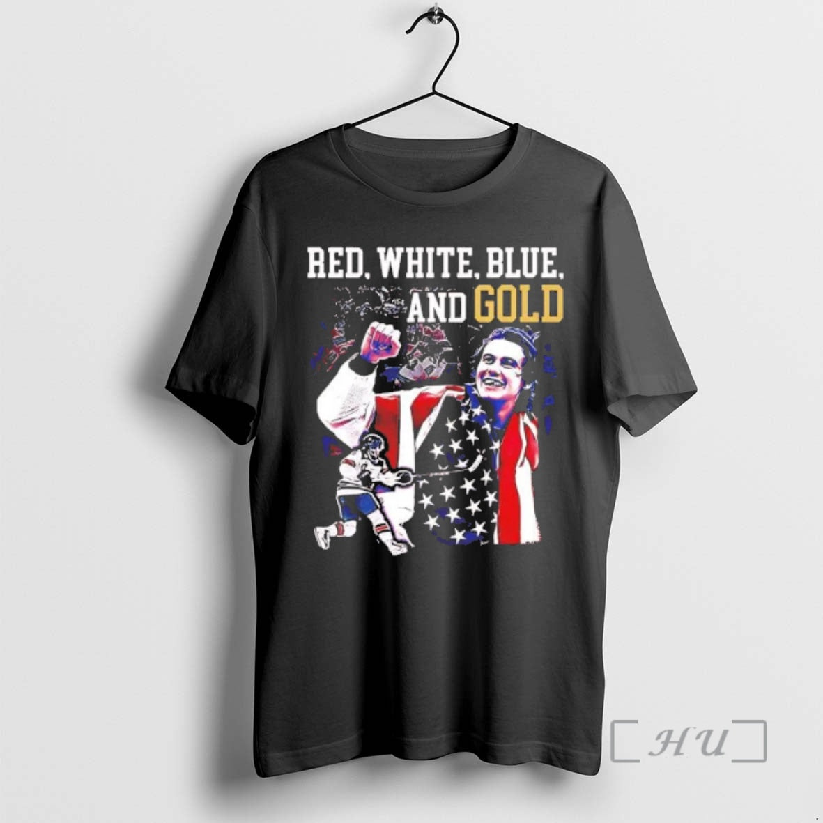 Officials Jack Hughes Red White Blue And Gold T-Shirts, Hoodie, Sweatshirt | HypeDripTees.com
