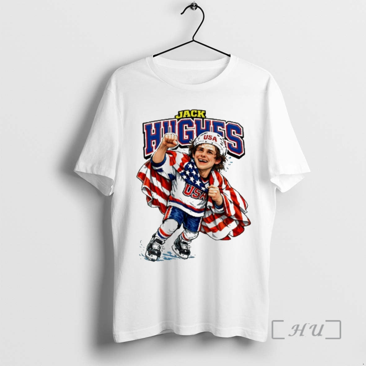 Officials Mens Hockey Usa Golden Goal Jack Hughes Caricature T-Shirts, Hoodie, Sweatshirt | HypeDripTees.com