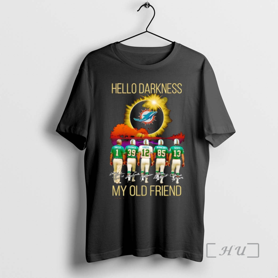 Officials Miami Dolphins Players Hello Darkness My Old Friend My Old Friend City Skyline Premium T-Shirts, Hoodie, Sweatshirt