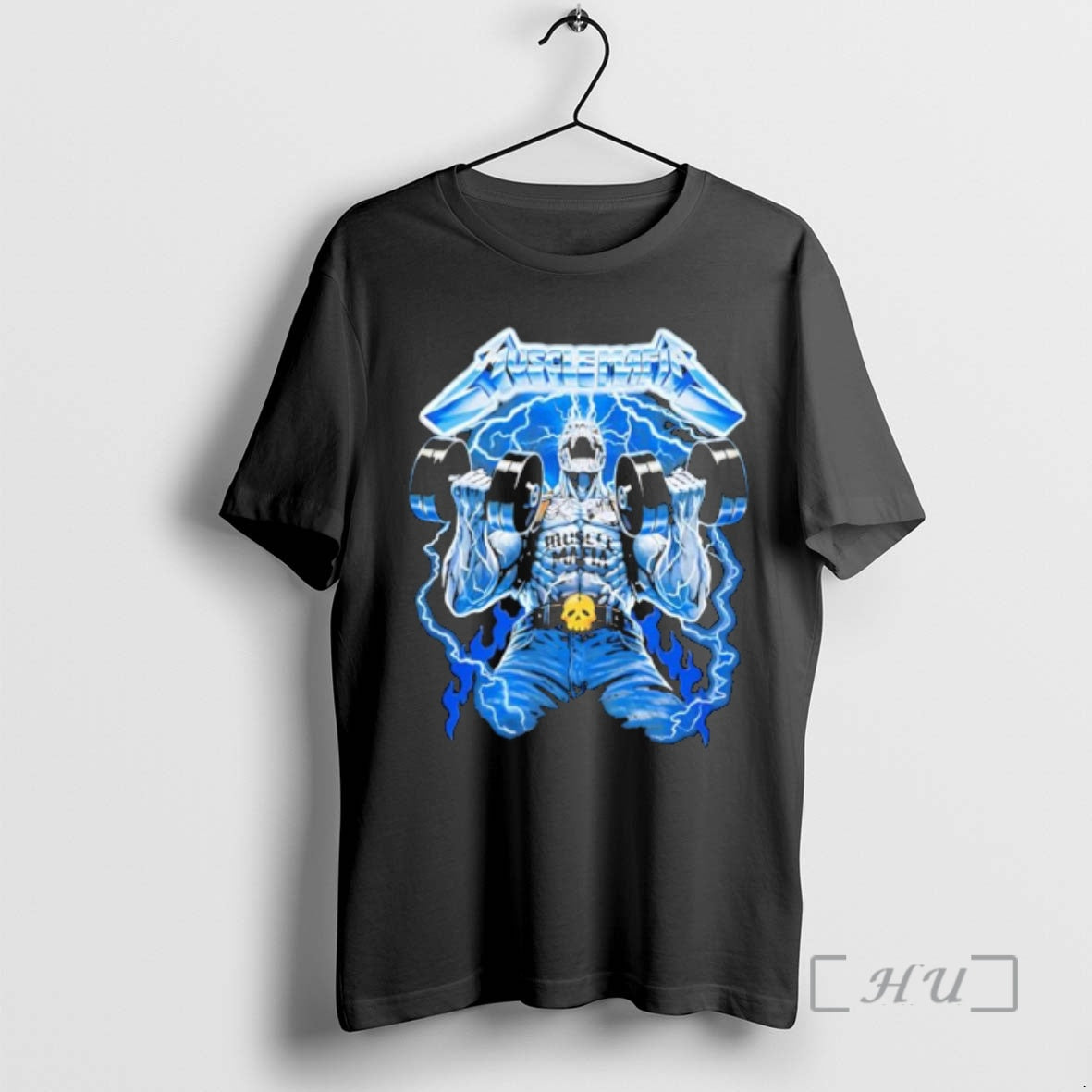 Officials Muscle Mafia Skeleton Lifting Dumbbells Lightning T-Shirts, Hoodie, Sweatshirt | HypeDripTees.com
