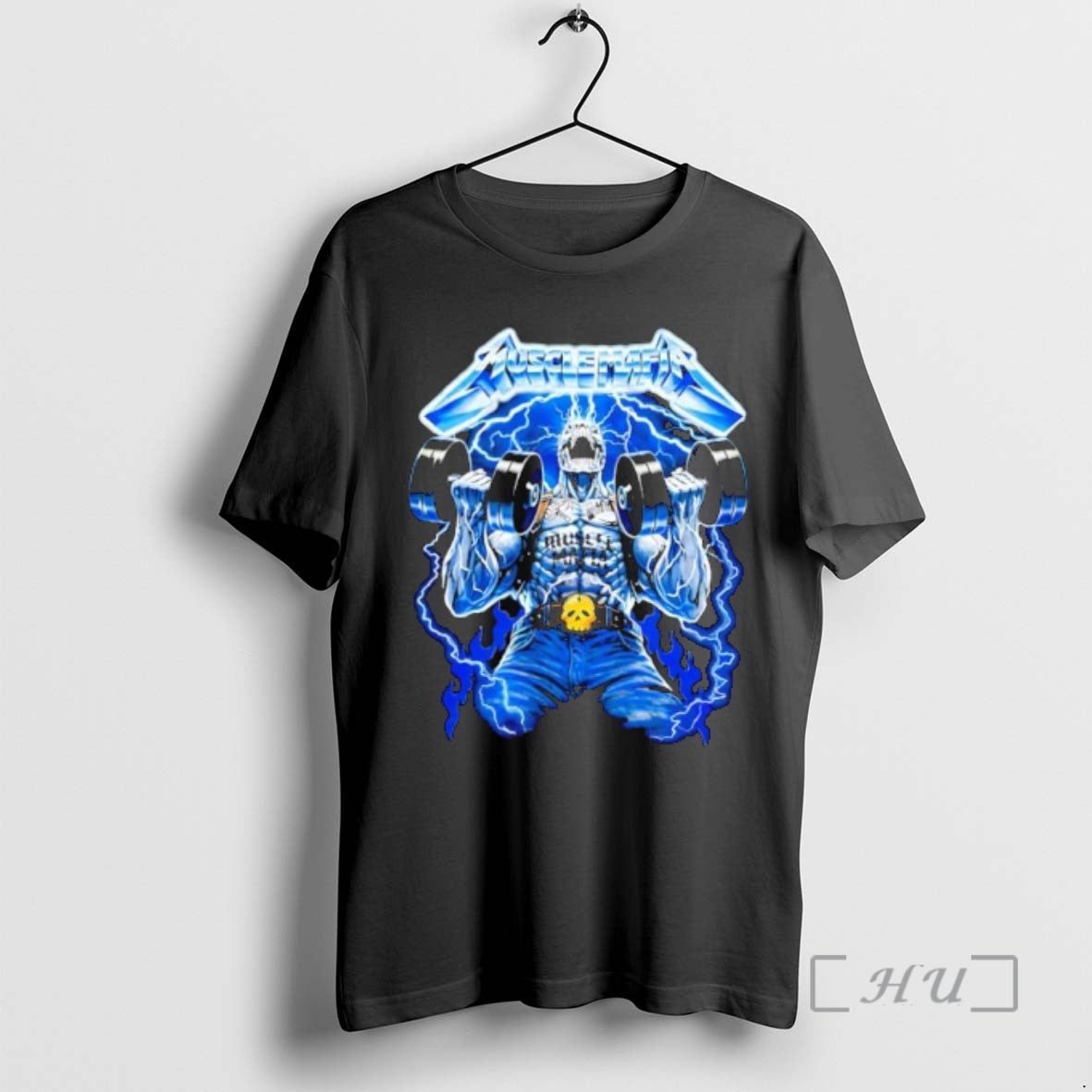 Officials Muscle Mafia Skeleton Weightlifter Lifting Dumbbells Lightning T-Shirts, Hoodie, Sweatshirt | HypeDripTees.com
