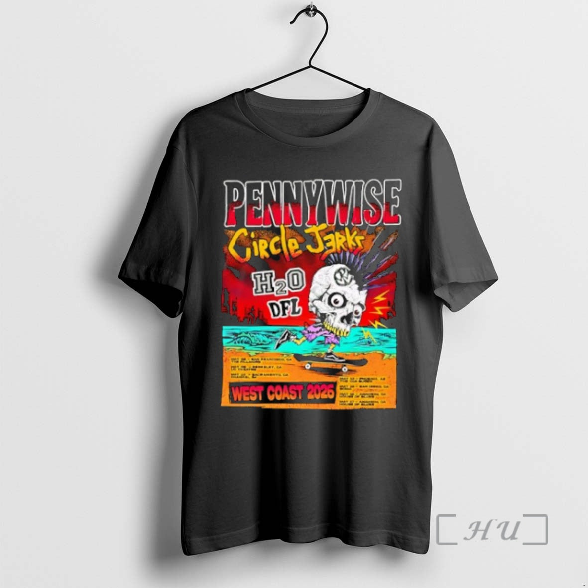 Officials Pennywise Circle Jerks H2o Dfl West Coast 2026 Tour Skate Skull Premium T Shirts Hoodie, Sweatshirt