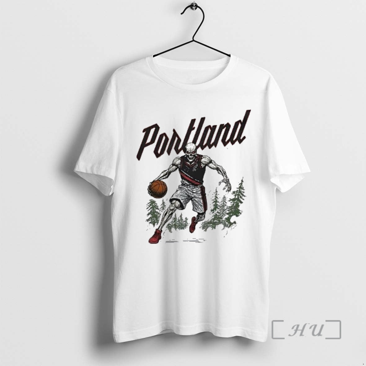 Officials Portland Skeleton Basketball Player Dribbling In The Pine Forest T-Shirts, Hoodie, Sweatshirt | HypeDripTees.com